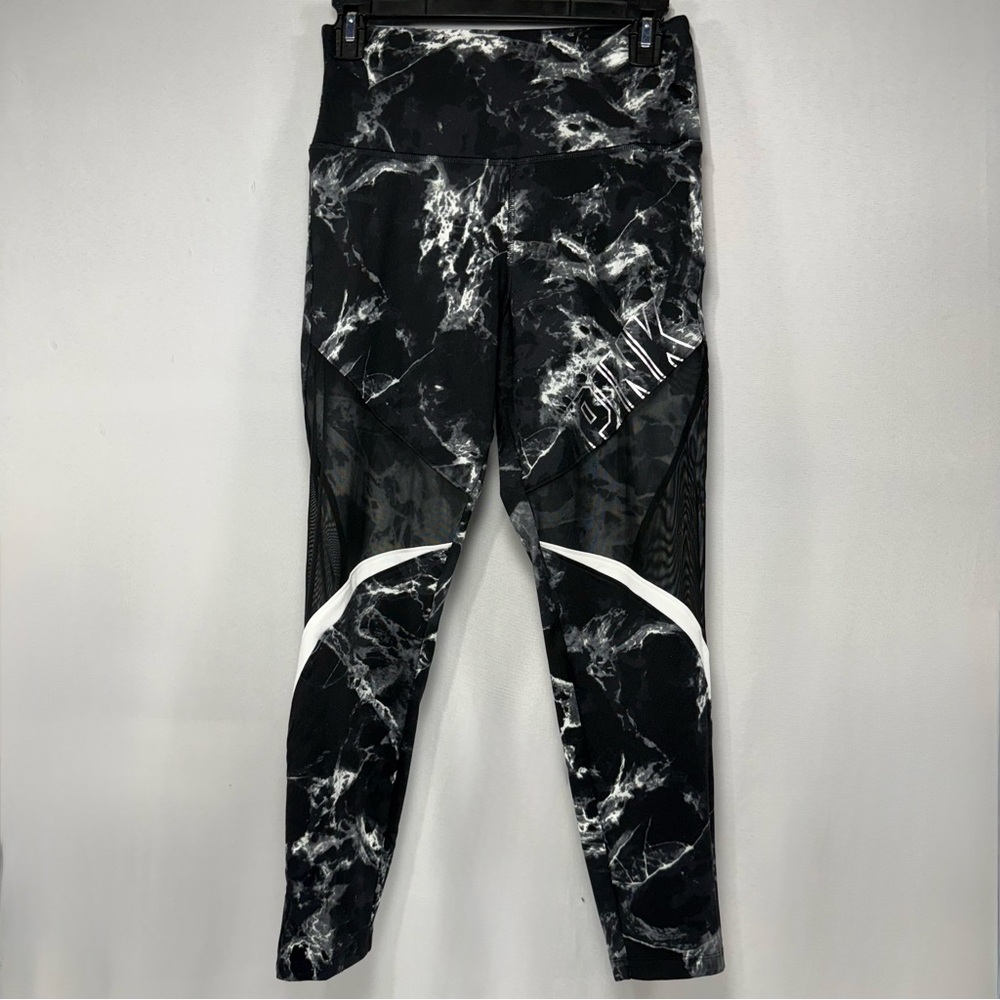 Marble Print PINK Victoria's Secret Black/White Mesh Leggings M Medium
